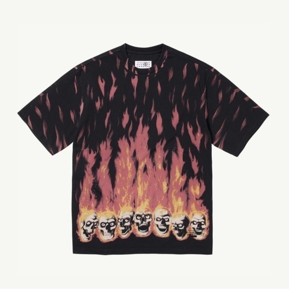 Supreme Maison Margiela MM6 Liquid Blue Oversized Skull Flames Tee - Picture 2 of 8